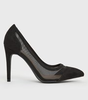 New Look Wide Fit Black Mesh Stiletto Heel Court Shoes